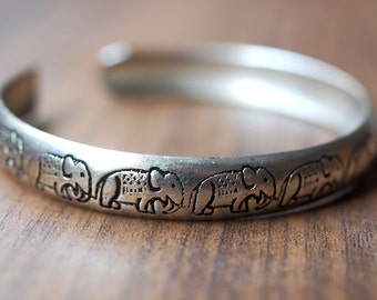 Sterling Silver (92.5%) Plated Thai Elephant Bangle Bracelet, Vintage Thai Jewelry, Everyday and Special Occasion Jewelry