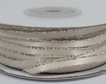Satin Ribbon with Silver Edge - Ivory