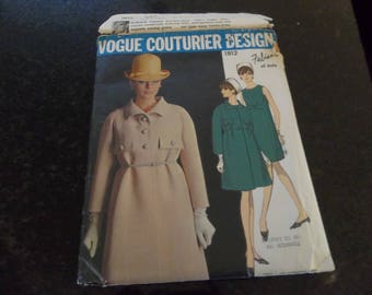 Vogue Couturier Design 1812 Fabiani of Italy Vintage Sewing Pattern Size 16 Bust 36 Misses Dress Coat Women's Dress Some Cut