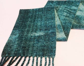 Handwoven Rayon Chenille Scarf, Teal Scarf, Chenille Scarf, Handwoven Scarf, Handwoven Chenille Scarf, Woven Scarf, Seafoam Scarf (#17-08B)