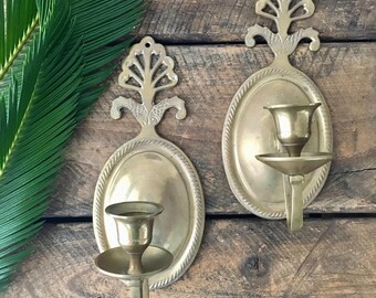 vintage solid brass candle wall sconces fish detail taper holder boho candleholder pair of 2