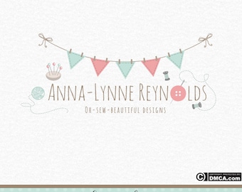 Premade Sewing Logo, Crochet Logo, Wool Logo, Yarn Logo, Knitting logo, Bunting logo, Needle & Thread, Button Logo, Crafty Logo, Embroidery