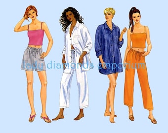 Butterick 6599 Womens Shorts Pants Camisole Top Boyfriend Shirt Nightshirt Pajamas size 12 14 16 Bust 34-38 Casual Wear Sew Pattern Uncut FF