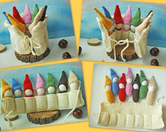 PREORDER Gnomes in Roll-up pouch Gnome play set Gnome family Rainbow gnomes Wool knit toy Baby gnome doll Gnome Doll family Knit gnome doll