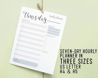 Daily Hourly Planner, Printable Instant Download, Daily Agenda, Productivity Planner, DIY Planner, To Do List, Daily Goal, Daily Schedule
