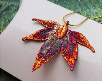 Real Leaf Jewelry,Japanese Maple Leaf Necklace Pendant in Iridescent Copper, Natures Leaves