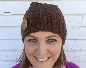 Brown Slouch Hat, Handmade hat, womens slouchy beanie, gift for teacher, slouch beanie, winter hat, cold weather hat, ready to ship