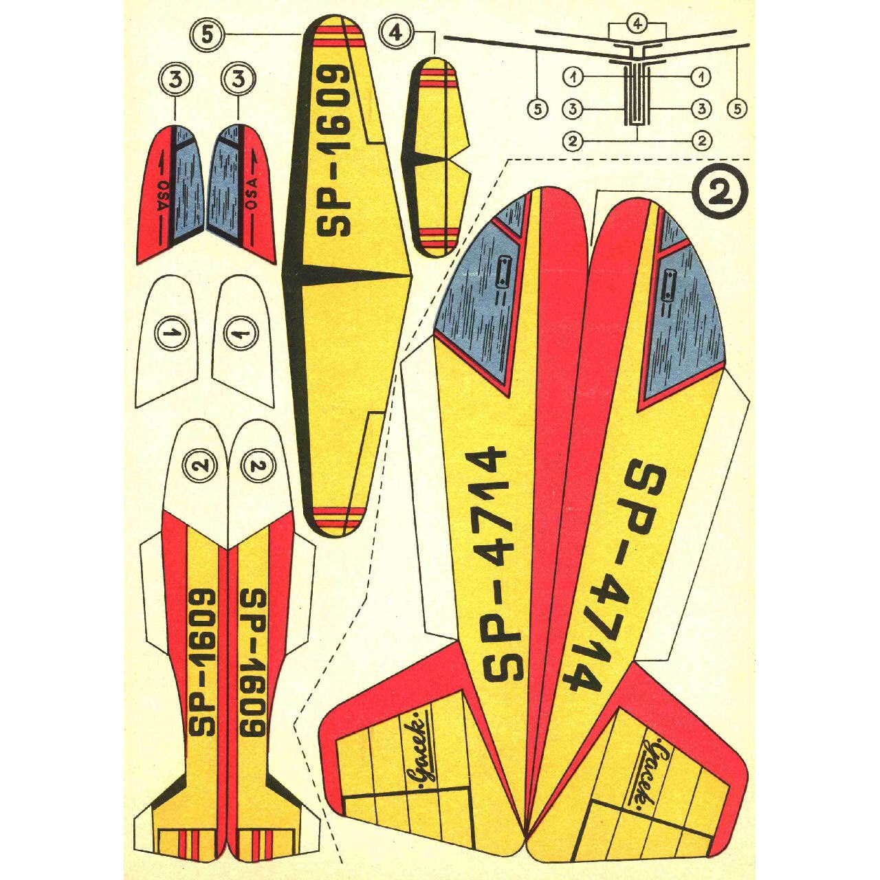 6x Vintage Paper Model Planes Printable Sheets Print