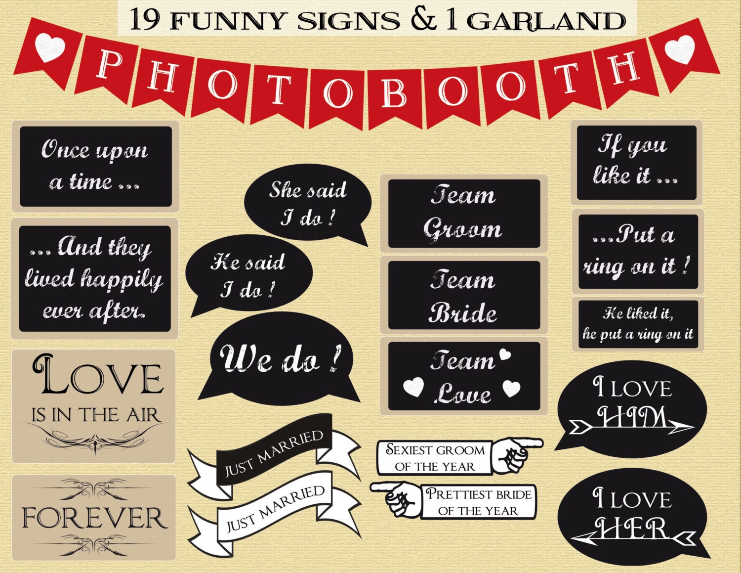 Printable wedding photobooth props instant download photo