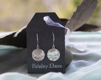Sterling Silver Drop Earrings - Silver Discs - Hammered Silver Discs - Silver Jewellery - Paisley Daze Designs