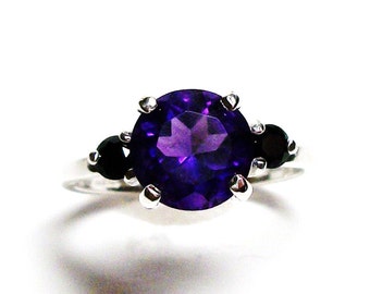 Amethyst, amethyst accent ring, amethyst spinel ring, purple black, anniversary, s 6 1/2 "Purple Sunset"