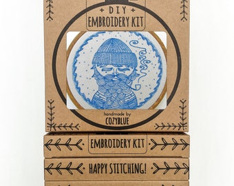 SEA CAPTAIN embroidery kit - gift kit, sea captain, embroidery pattern, DIY gift for crafters, hand embroidery kit by cozyblue