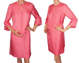 Vintage 1960s Hot Pink Silk Dress - M