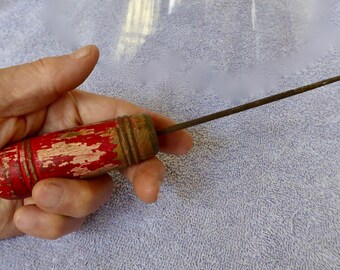 Vintage 9" Wood Red Handled Awl With A Very Sharp Tip
