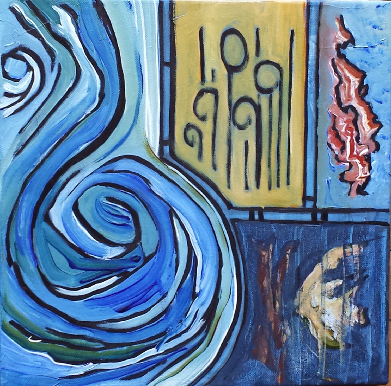 4 Elements Earth Water Wind Fire Original Painting