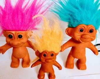 Vintage Lot Of 3 Troll Dolls ,1980's