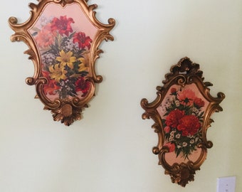 Vintage Italian Ornate Gold Ernest Milano Frames with Floral Prints