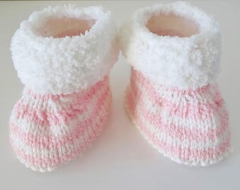 Pink and white striped 3/4 month baby boots booties