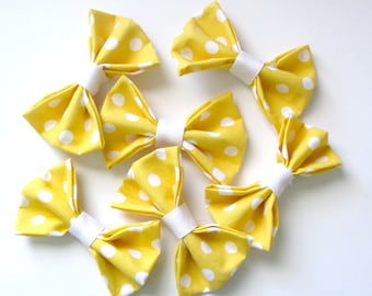 polka dotty yellow//fabric hair bow//yellow//white