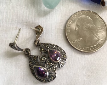 Silver and Amethyst Drop Earrings