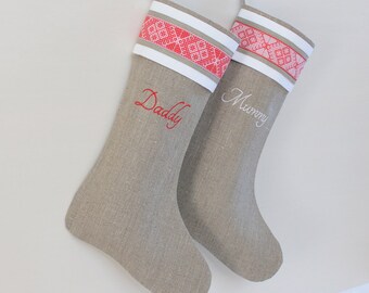 Personalized Christmas stocking Scandinavian linen Christmas stocking Personalized Stocking