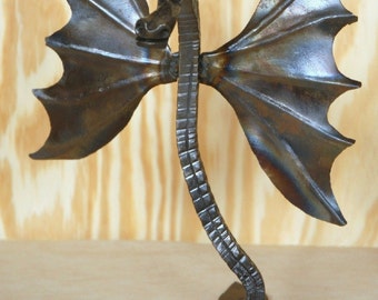 Winged Dragon sculpture Hand forged art mythical beast Hand crafted by a blacksmith in the heart of the Missouri Ozarks USA