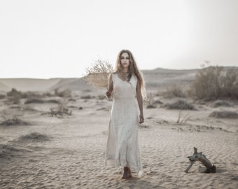 Sleeveless Frayed Raw Silk Dress~