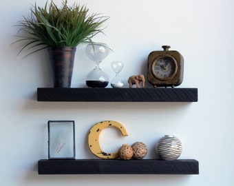 Reclaimed Wood Floating Accent Shelves | Amish Handcrafted in Lancaster County, PA | Set of 2 | Industrial, Rustic, Genuine Barn Wood