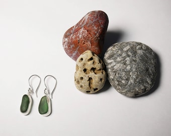 Recycled Sterling Silver and Seaham Seaglass Earrings