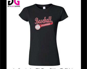 Personalized Baseball Grandma Bling T-Shirt - Ladies Junior Fit