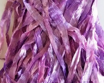 Beautiful Silk like Ribbon Yarn (Lavender Tones)- For use in Junk Journals, Scrapbooks,Planners, Travelers Notebooks, Mixed Media