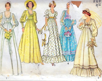 Vintage 1976 Simplicity 7389 Retro Bridal & Bridesmaids Dress Sewing Pattern Size 14 Bust 36" UNCUT