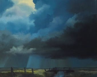 storm on the flats, original oil painting