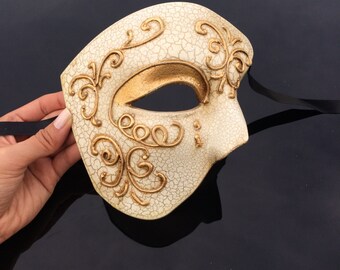 Mens Masquerade Mask, Ivory Masquerade Mask, Gold Mask, Roman God Mask, Greek God Mask, Masquerade Mask Men, Gold Mask, Mardi Gras Mask