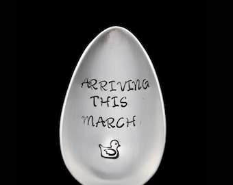 Hand Stamped Spoon, Pregnancy Announcement, New Grandparent Gift Personalized Spoon Baby Arrival Vintage Silverware