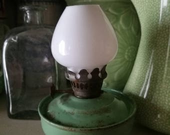 Vintage Green Kelly Nursery Lamp, Paraffin Oil Lamp