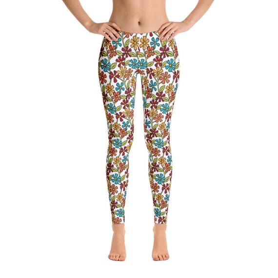 Flowers on White by Sarah Angst Art - Leggings