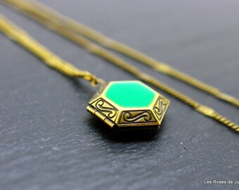 Pendant art deco locket pendant, long necklace