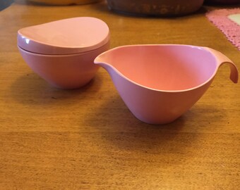 Vintage Pink Grant Crest Melmac Sugar and Creamer
