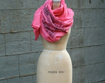 Pink Scarf, Women's Spring Scarves, Text Scarf, Printed, Large, Summer Wrap,