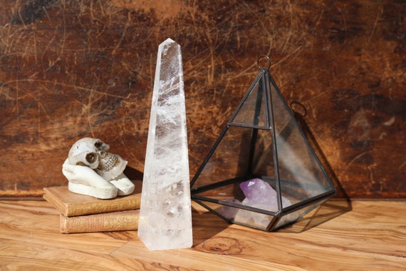 Tall Clear Quartz Obelisk 7", Polished Clear Quartz, Natural Clear Quartz, Clear Quartz Mineral Specimen, Standing Quartz Obelisk, Gridding