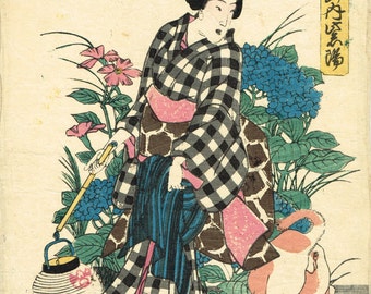 Japanese original Ukiyo-e Woodblock print, Yoshisada, Edo-period