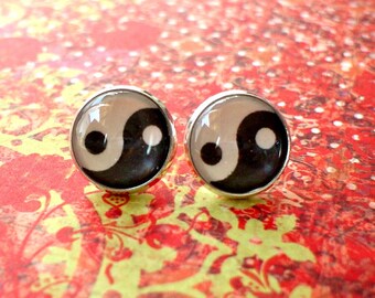 20 % OFF- Tai Chi Yin Yang Cabochon Stud Earrings,Earring post,Cute Gift Idea