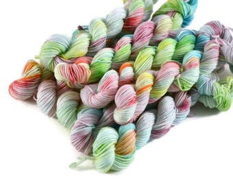 Mini Skeins, Hand Dyed Yarn, Sock Weight, Superwash Merino Wool Yarn, Knitting Yarn, Sock Yarn, Multi-colored, rainbow, speckled - Cloud 9