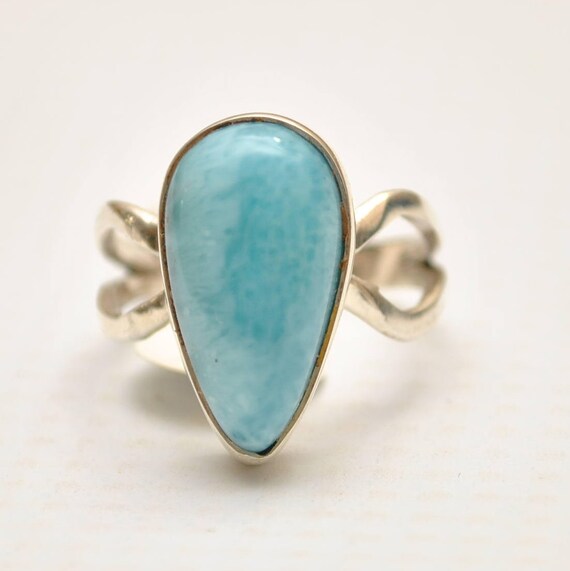 Sterling Silver Larimar Teardrop Ring Sz 8 #9352