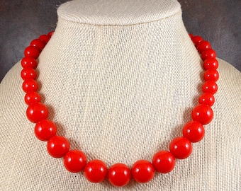 Statement Necklace, Red, Chunky Necklace, Round Bead Necklace, Red Bead Necklace, Big Bead Necklace, Red Necklace, Strand Necklace