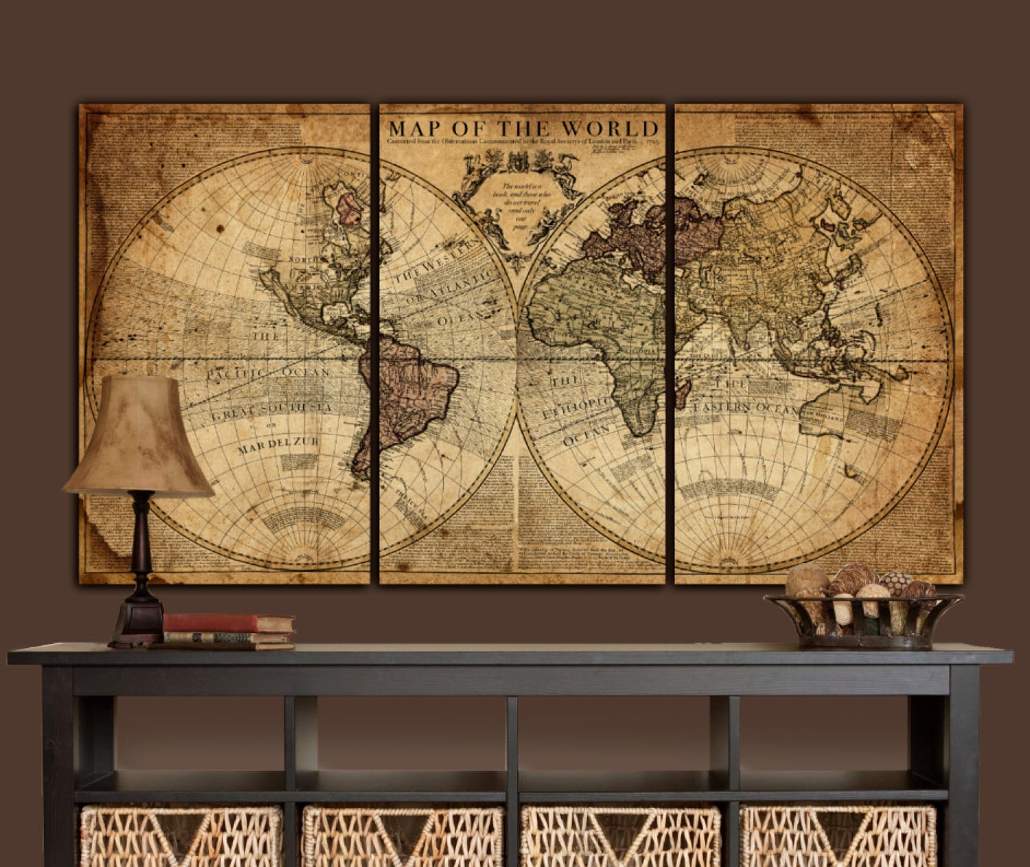 Globe Tan Map World Map Canvas Vintage Map Set Wall