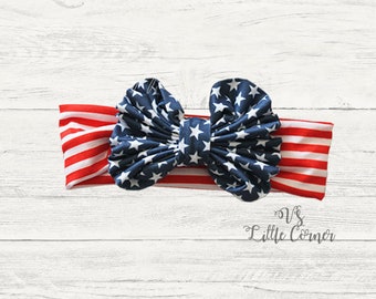 4th of July messy bow flag stars and stripes red white and blue headband baby girls toddler bow patriotic fourth of july memorial day