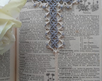 Tatted Lace Cross Bookmark in Grey and Pastel Yellow - Riga