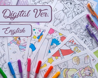 DIGITAL ENGLISH - Witch Stories - Handmade magic coloring book - Colouring book, paint, ... Color therapy and stories - For adults